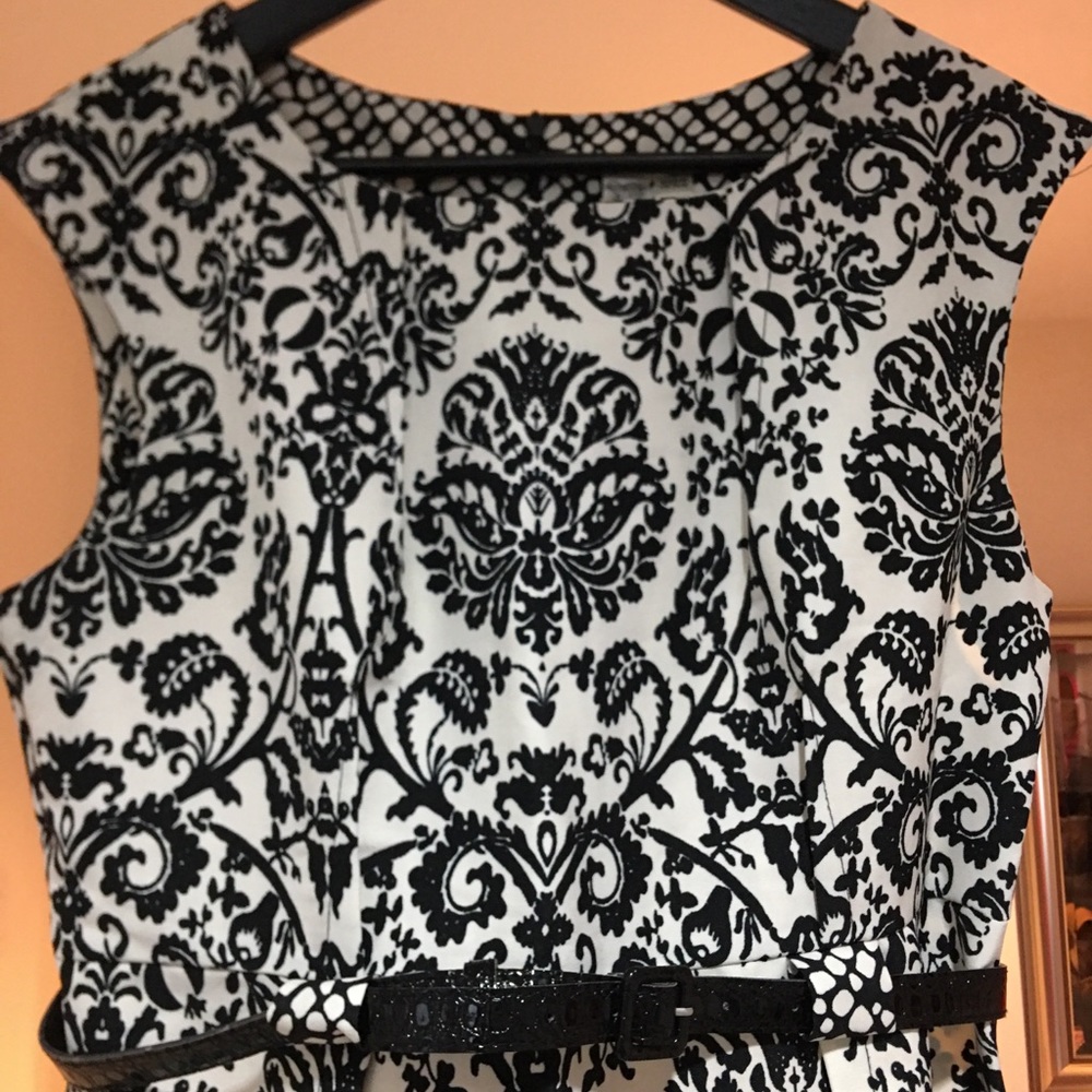 Classic black and white dress with pencil skirt